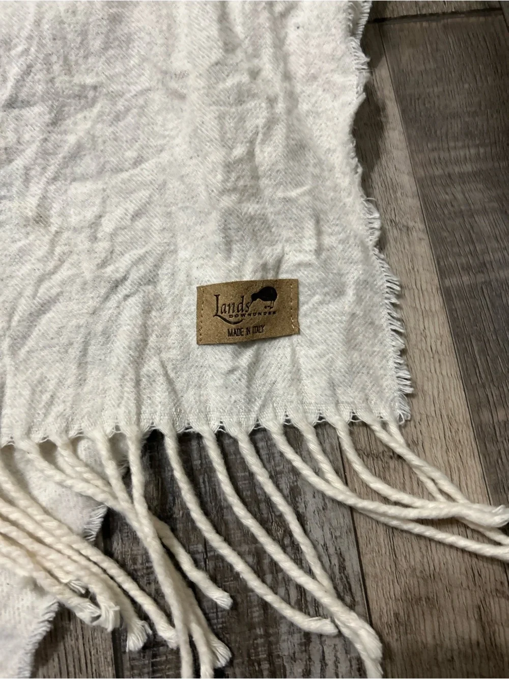 Lands Downunder scarf shawl throw crafted in Italy fringe detail